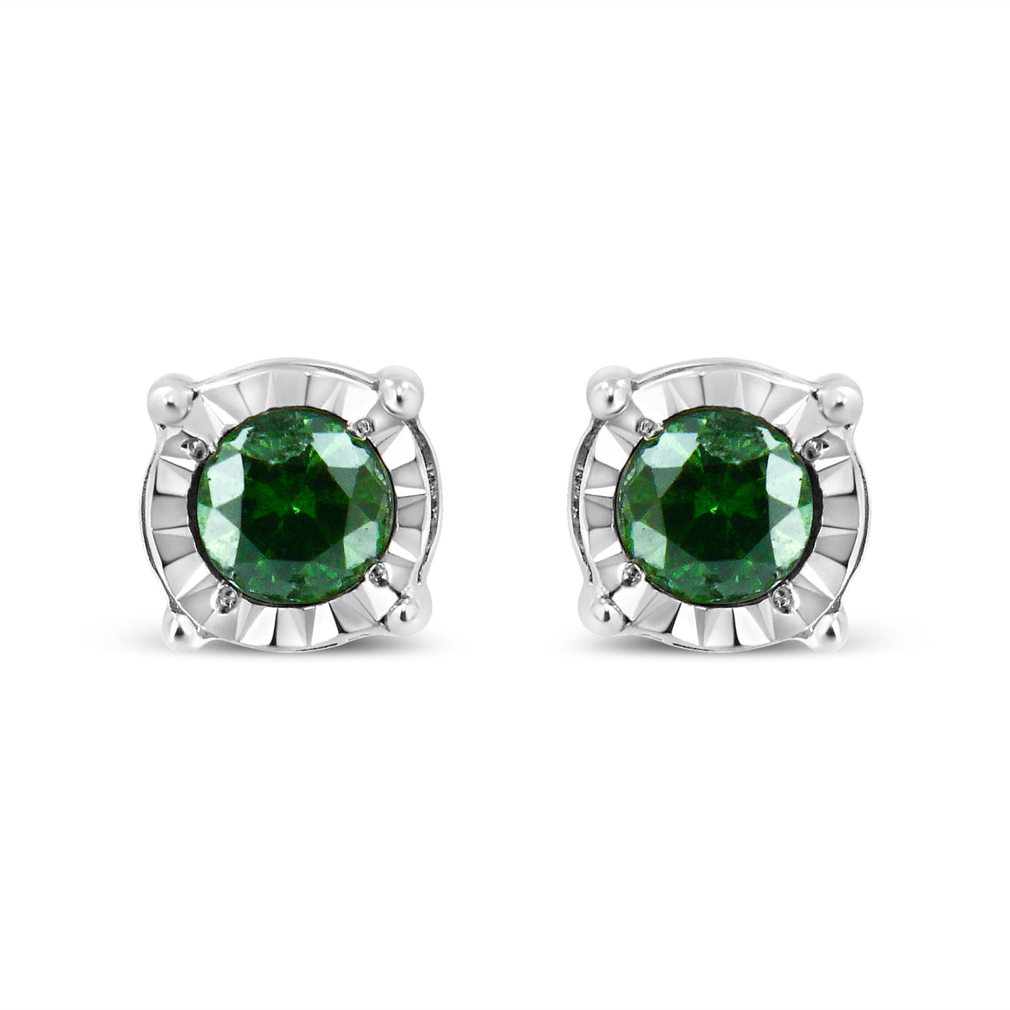 Pendientes de Stud de Diamante Verde en Plata de Ley