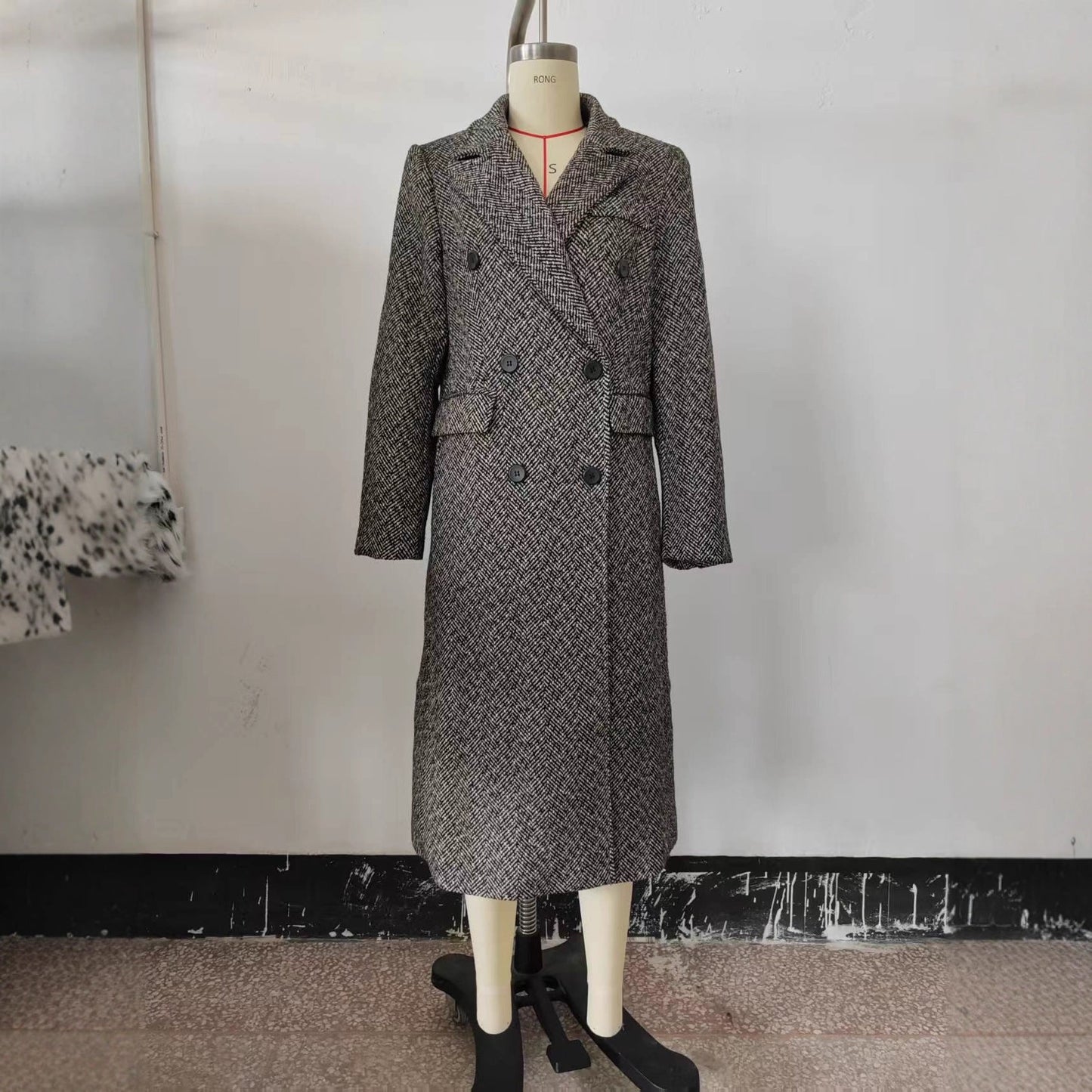 Womens British-Style Commuter Herringbone Wool Coat