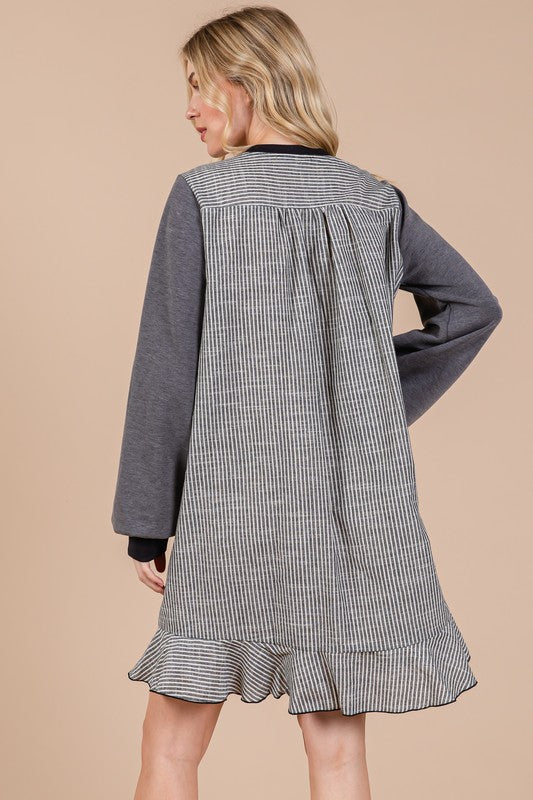 Robe Sweatshirt en Terry à Motifs Rayés