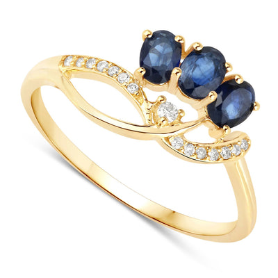 Bague de fiançailles en saphir bleu et diamant de 0,65 carat en or jaune 14K