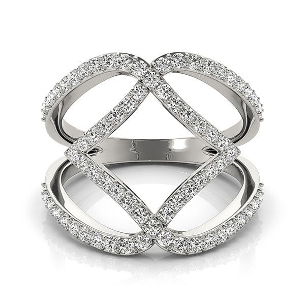 Bague à double bande en diamant au design entrelacé en or blanc 14 carats