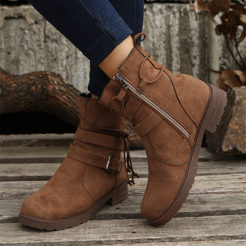 Bottines à boucle rétro décontractées à bout rond pour femmes