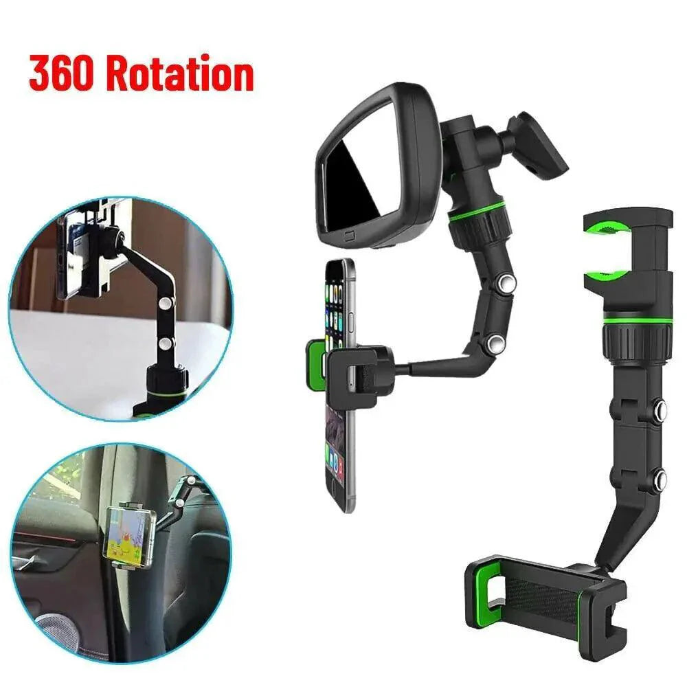 Support de téléphone pour miroir de voiture ajustable à 360°
