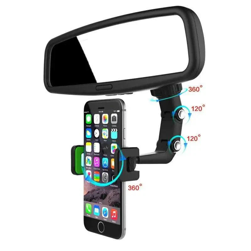 Support de téléphone pour miroir de voiture ajustable à 360°