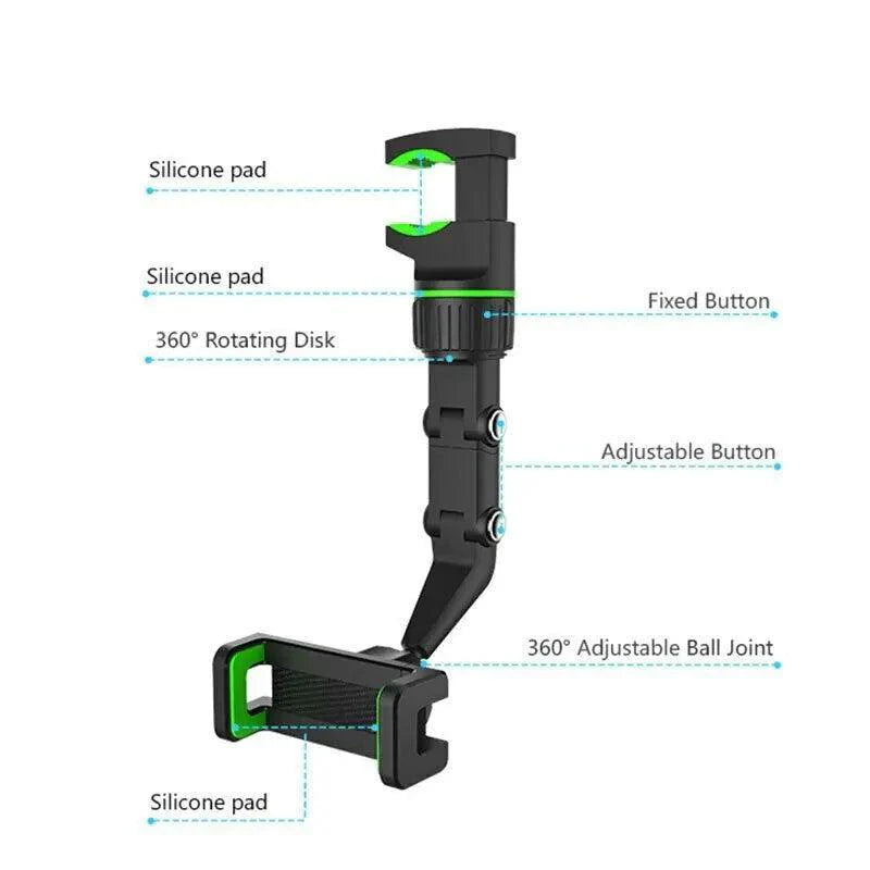 Support de téléphone pour miroir de voiture ajustable à 360°