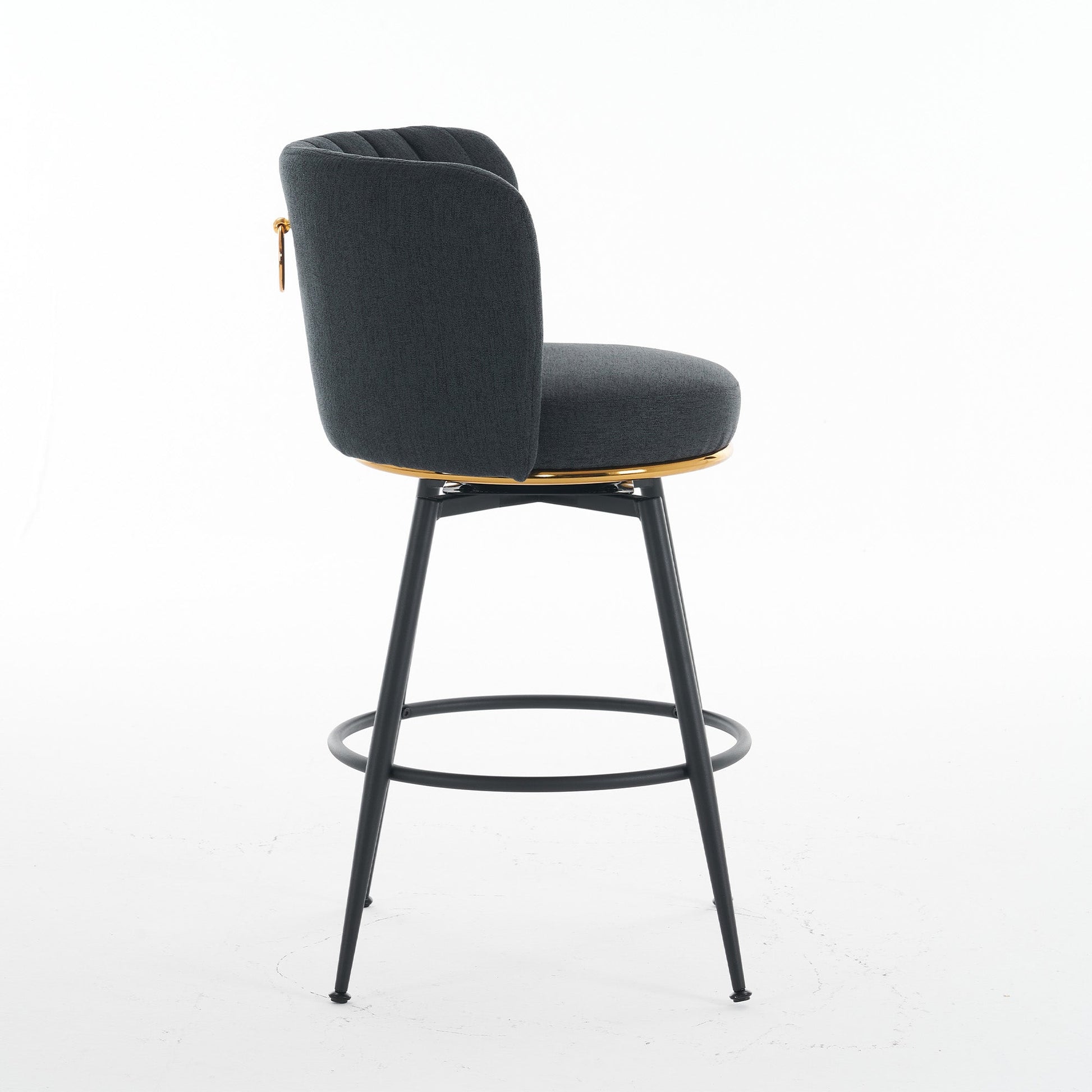 A set of 2 gray rotating bar stools - high backrest, adjustable, with elegant metal backrest decoration - Korvel