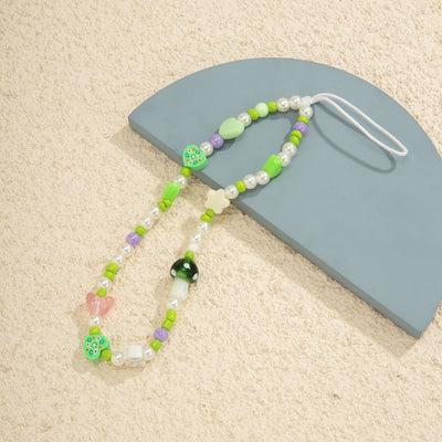 Minimally contrasting color patchwork bag, handmade hanging rope, ethnic style bead mushroom hanging decoration - Korvel