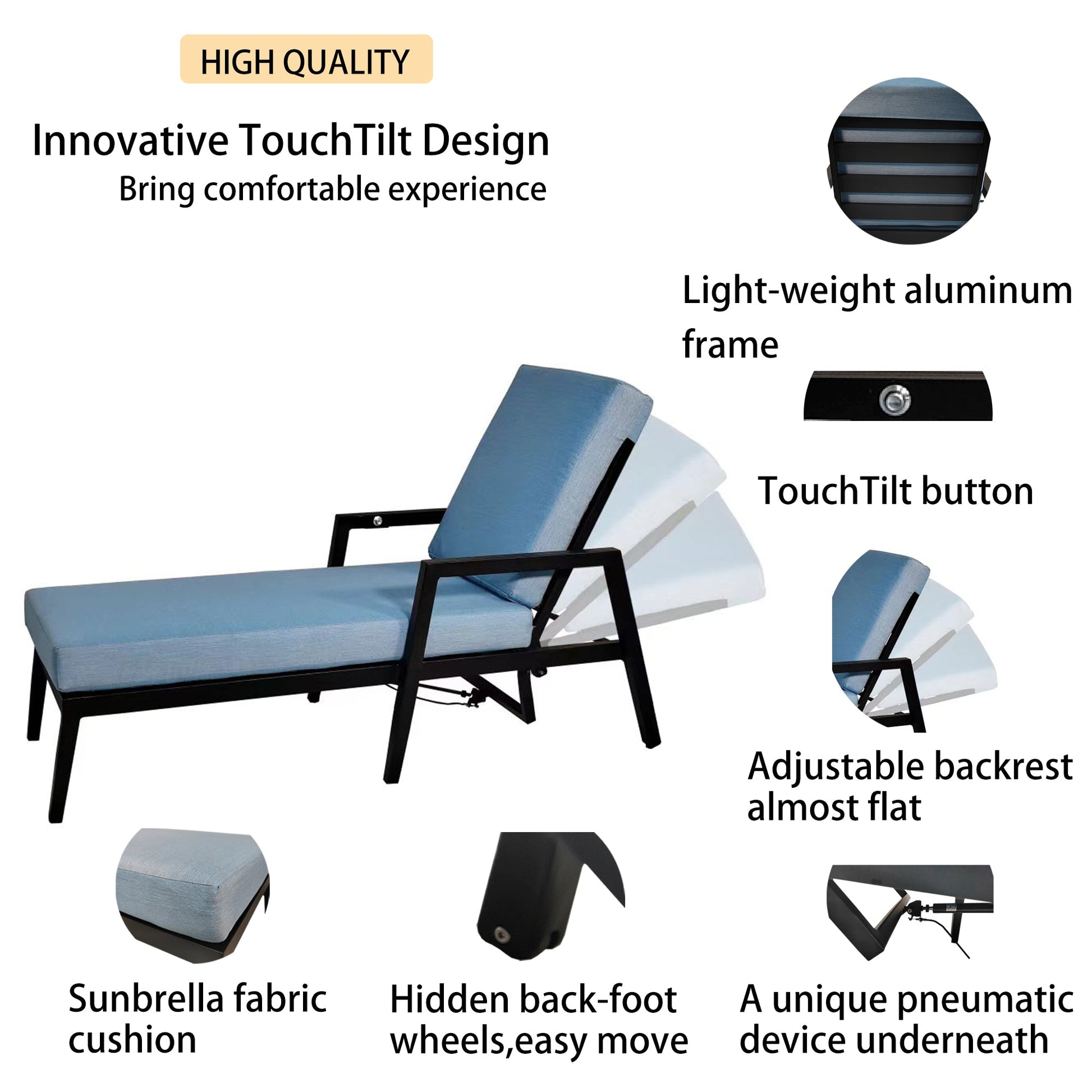 3PC Outdoor Aluminum Patio Furniture Chaise Lounge Set 2 Chaise & 1 End Table - Korvel