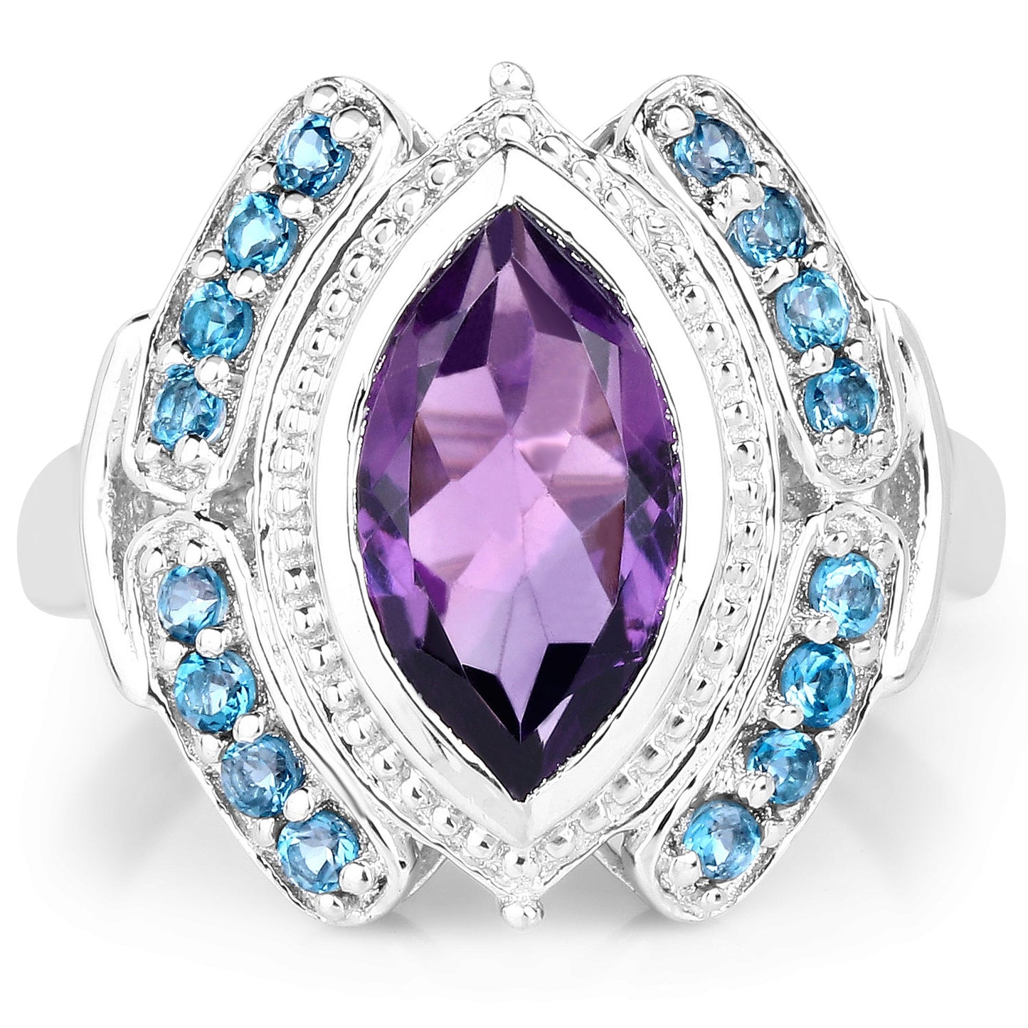 Bague en Améthyste et Topaze Bleue de 3,06 Carats