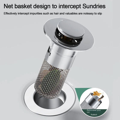 Kitchen Sink Drain Stainless steel  Strainer Sink Stopper Bath Plug Pop-Up Bounce Core Basin Drain Filter Hair Catcher Universal - Korvel