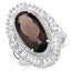 Anillo de Cuarzo Ahumado de 8.12 Quilates y Topacio Blanco en Plata de Ley