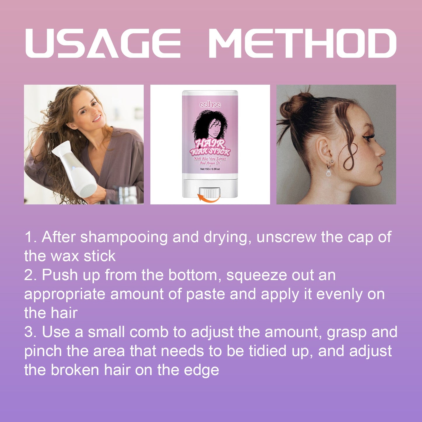 Hair Wax Stick, Long Lasting Hair Setting Smoothing Frizzy Small Broken Hair Natural Luster Solid Hair Oil Bar - Korvel