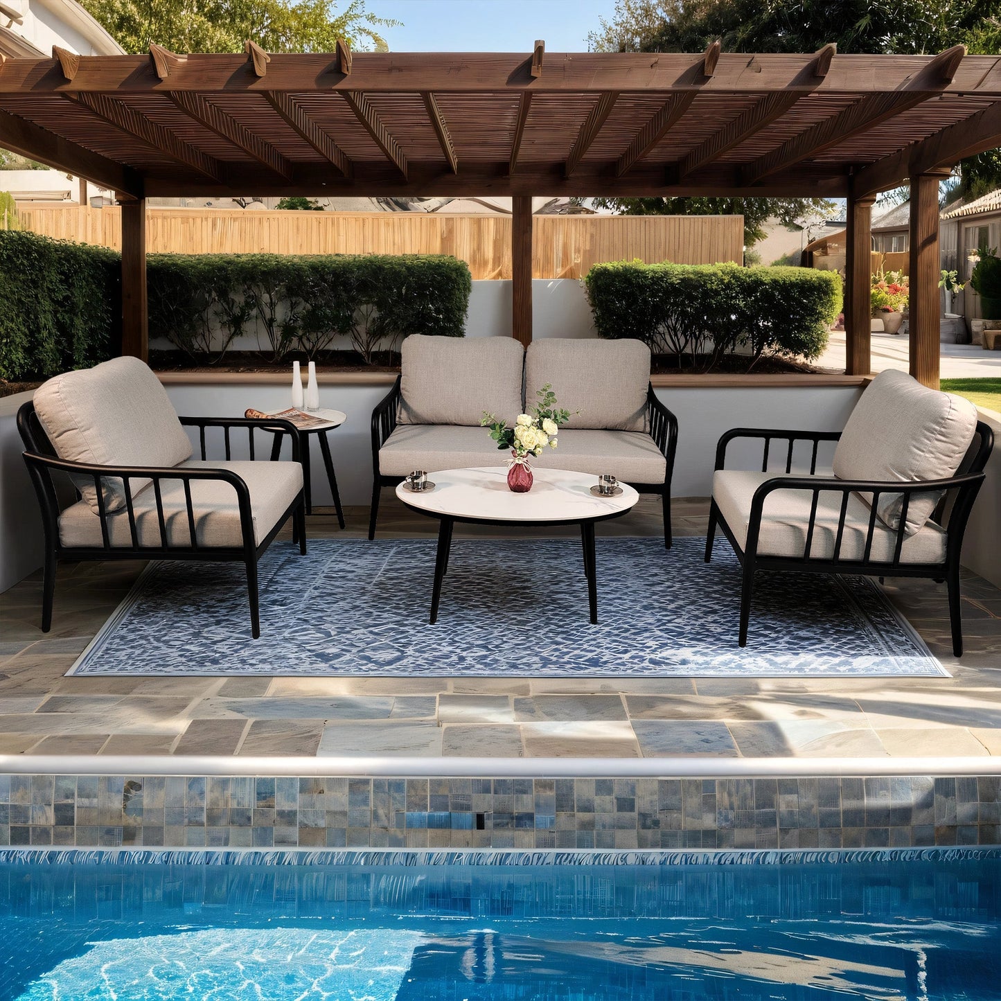 Ensemble de conversation de patio en aluminium moderne 5PC
