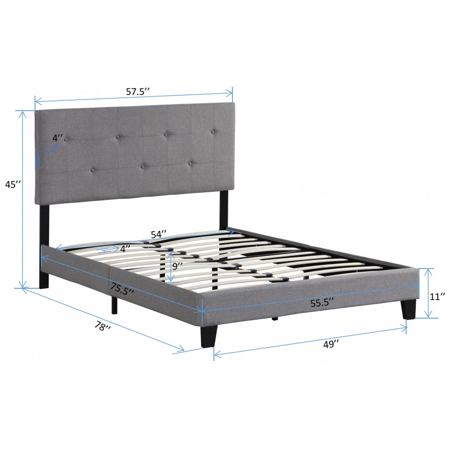 Estructura de Cama Plataforma Tapizada de Tamaño Completo con Cabecera Acolchada