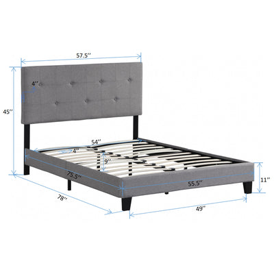 Full Size Upholstered Platform Bed Frame with Tufted Headboard