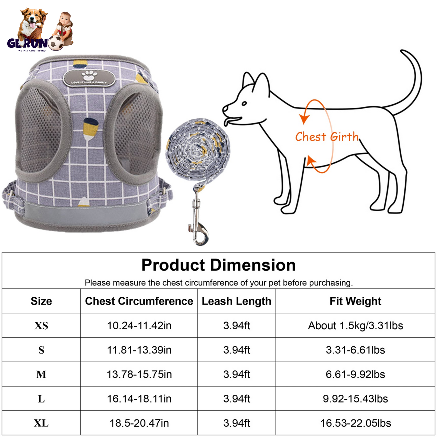 GBruno Premium Pet Mesh Harness