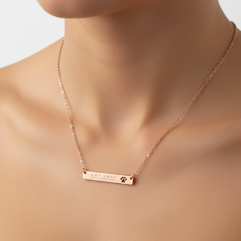 Cat Lady Extraordinaire Bar Necklace | Engraved Stainless Steel