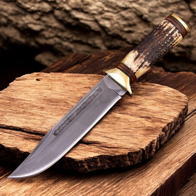 Elias Boone's Heritage High Carbon Hunting Knife: Antler-Handled Excellence - Korvel