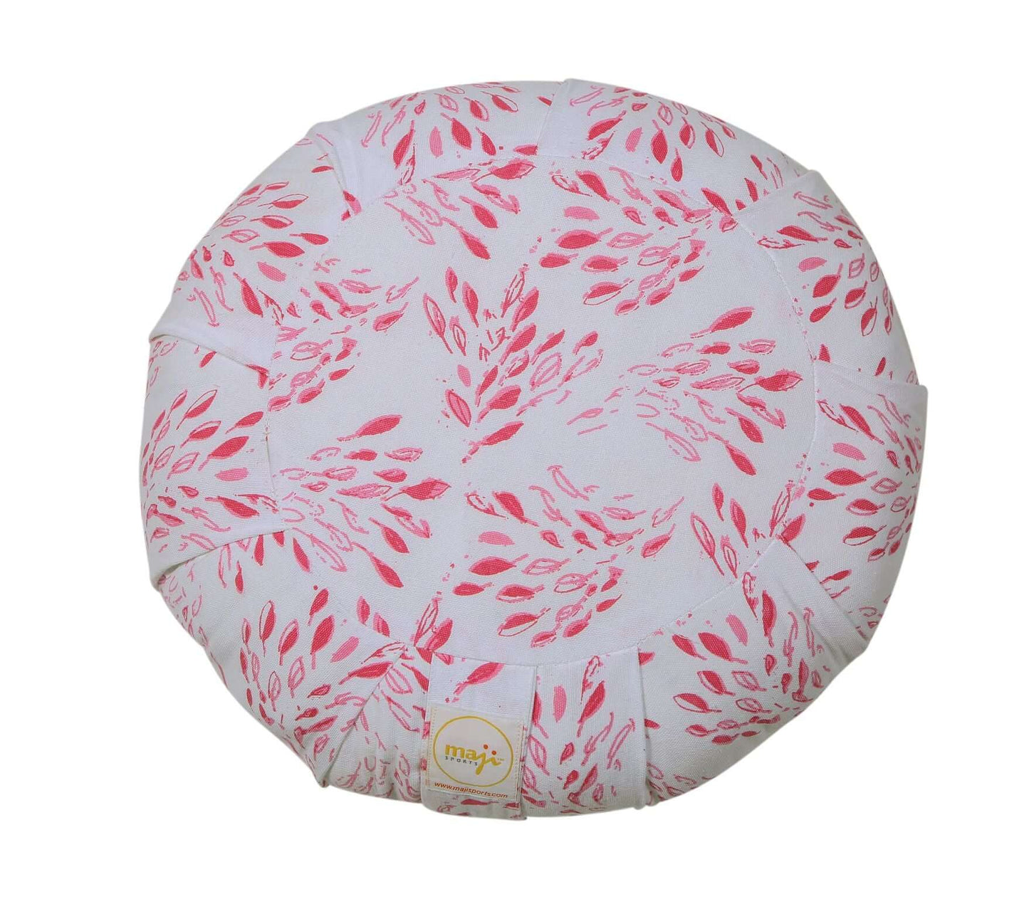 Round Zafu Yoga Meditation Pillow - White Dainty Leaves