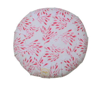 Round Zafu Yoga Meditation Pillow - White Dainty Leaves