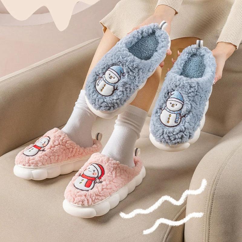 Chaussons Bonhomme de Neige - Chaussures d'Hiver en Peluche Antidérapantes