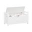 A white rubber wood children's toy box with soft cushioned seats, stools, flip covers, and safety hinges for toy storage - Korvel