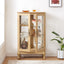 Dual door Curio cabinet with tempered glass doors, mirrored back panel and adjustable shelves, home lighting display cabinet Oak - Korvel