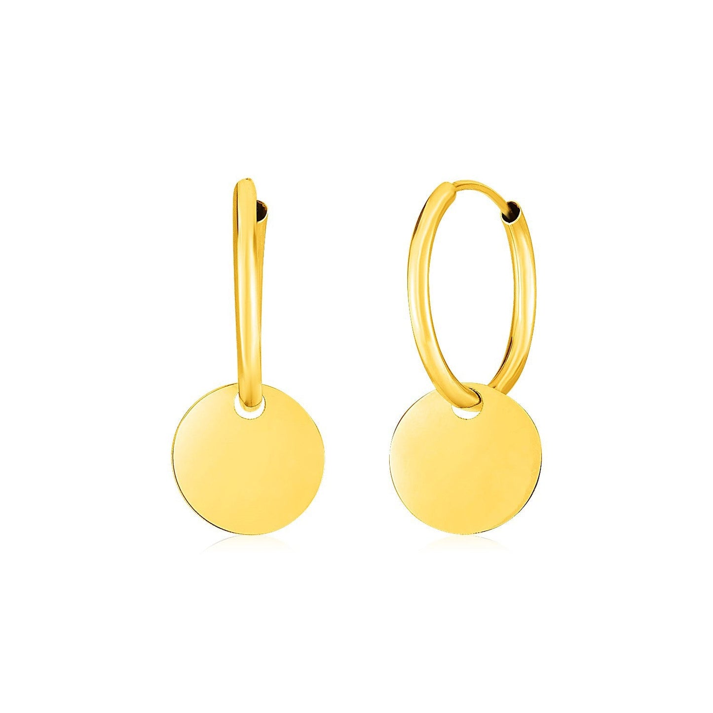 Boucles d'oreilles créoles huggie en or jaune 14k avec gouttes circulaires