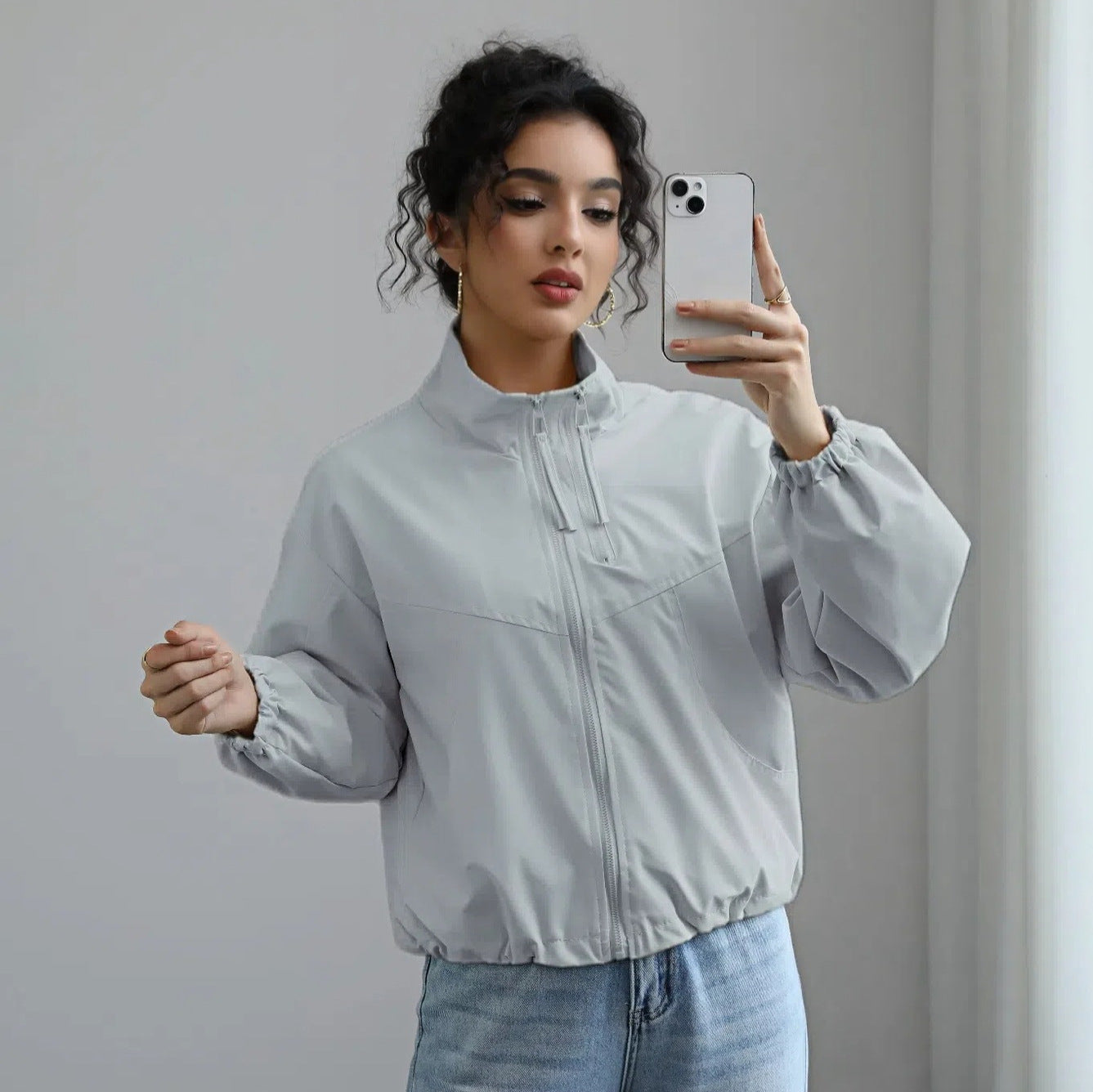 Women's Fashion Waterproof Jacket with Stand Collar