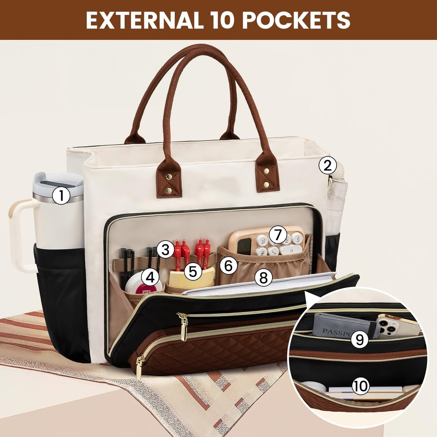 Women's Travel Work Bag with Large Cup Holder