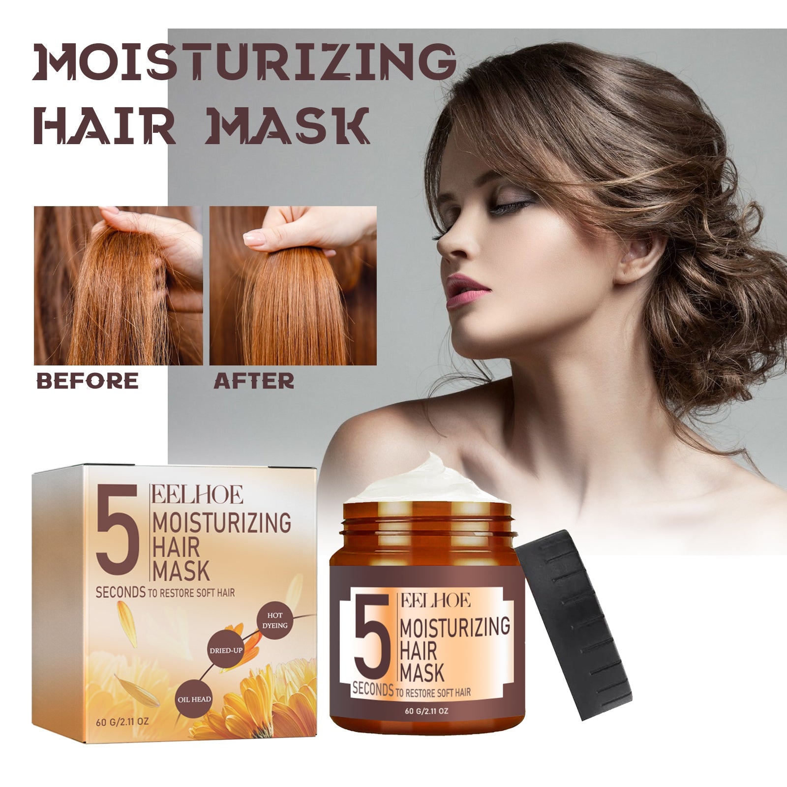 Moisturizing Hair Mask, Deep Nourishing Hair Repair Dry Hair Split End Smoothing Hair Mask - Korvel