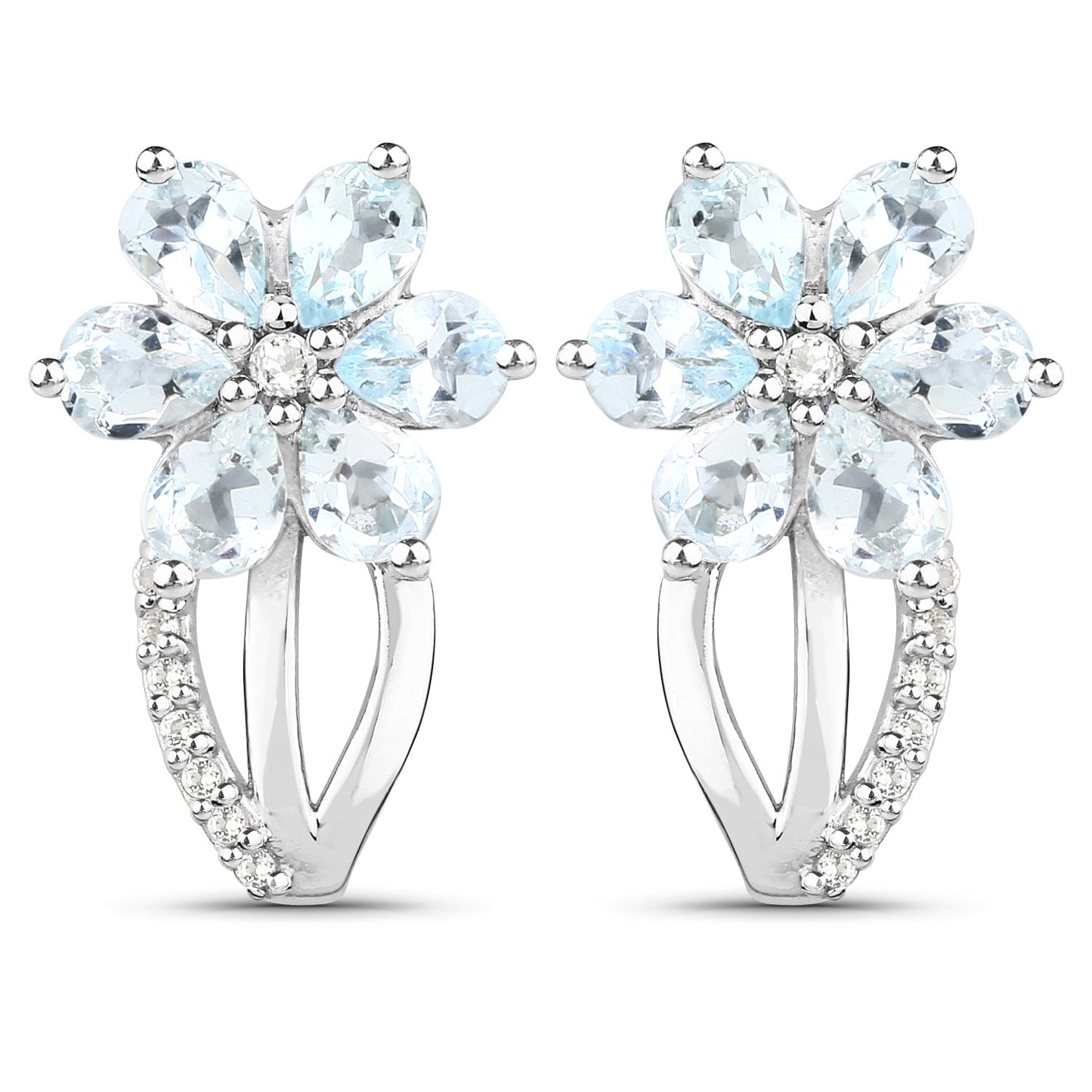 1.54 Carat Genuine Aquamarine & White Topaz Sterling Silver Earrings