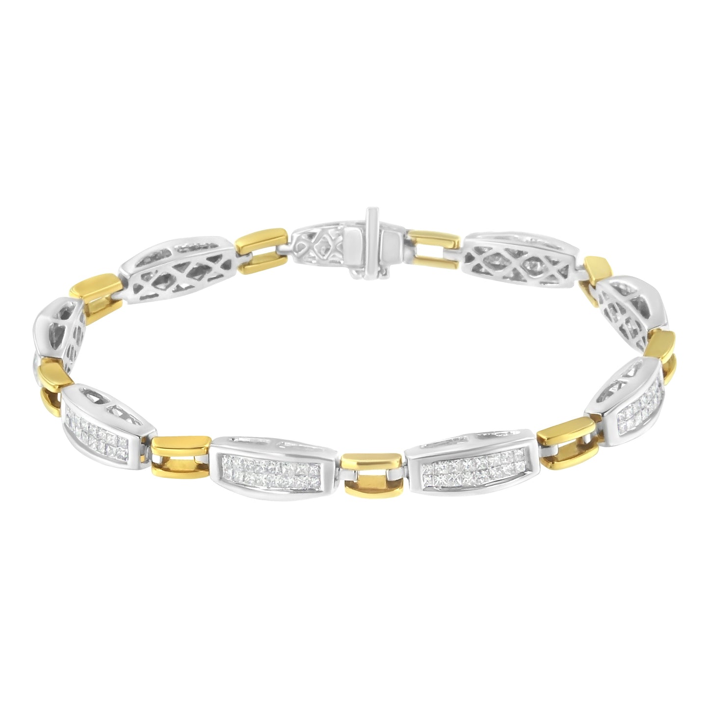 Pulsera de eslabones de diamantes de corte princesa de oro de 14 quilates - 2.0 Cttw