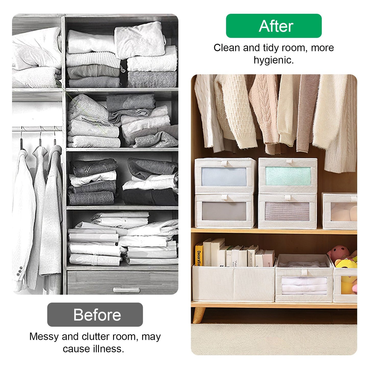 4-Piece Foldable Linen Storage Bins with Clear Window