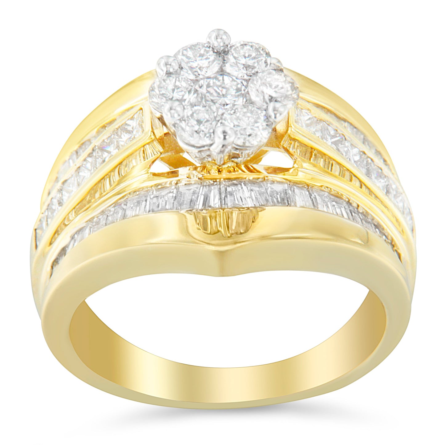 Ensemble de Bagues de Fiançailles en Or Jaune 14K avec Diamants en Cluster en Forme de Chevron - Tai