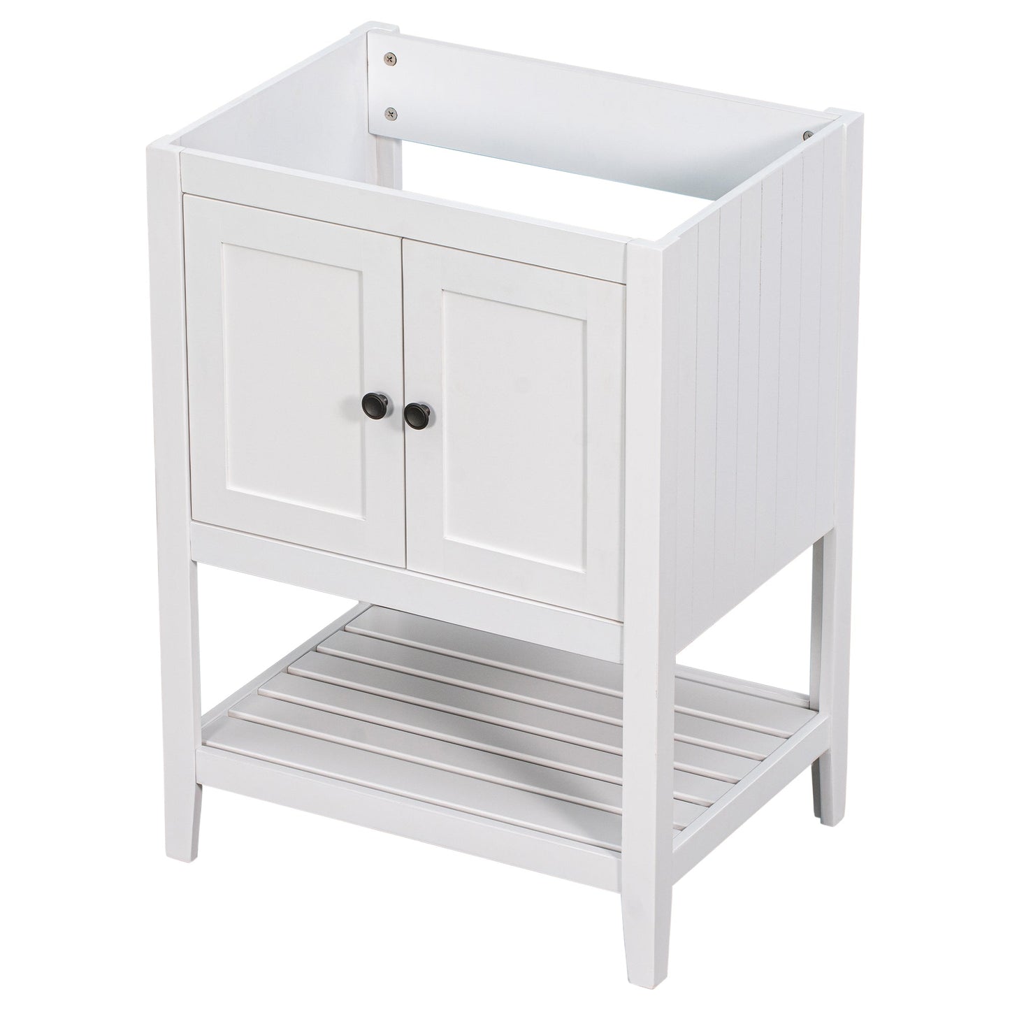 24" Bathroom Vanity Base Only, Soild Wood Frame, Bathroom Storage Cabinet with Doors and Open Shelf, White - Korvel