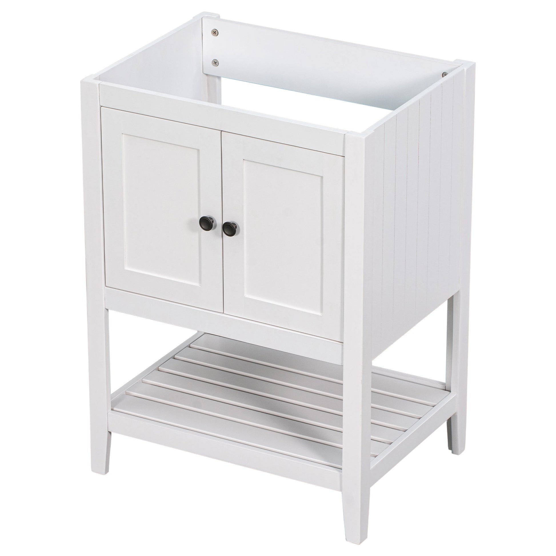 24" Bathroom Vanity Base Only, Soild Wood Frame, Bathroom Storage Cabinet with Doors and Open Shelf, White - Korvel