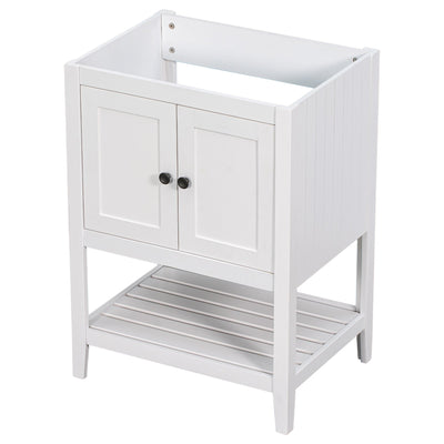 24" Bathroom Vanity Base Only, Soild Wood Frame, Bathroom Storage Cabinet with Doors and Open Shelf, White - Korvel