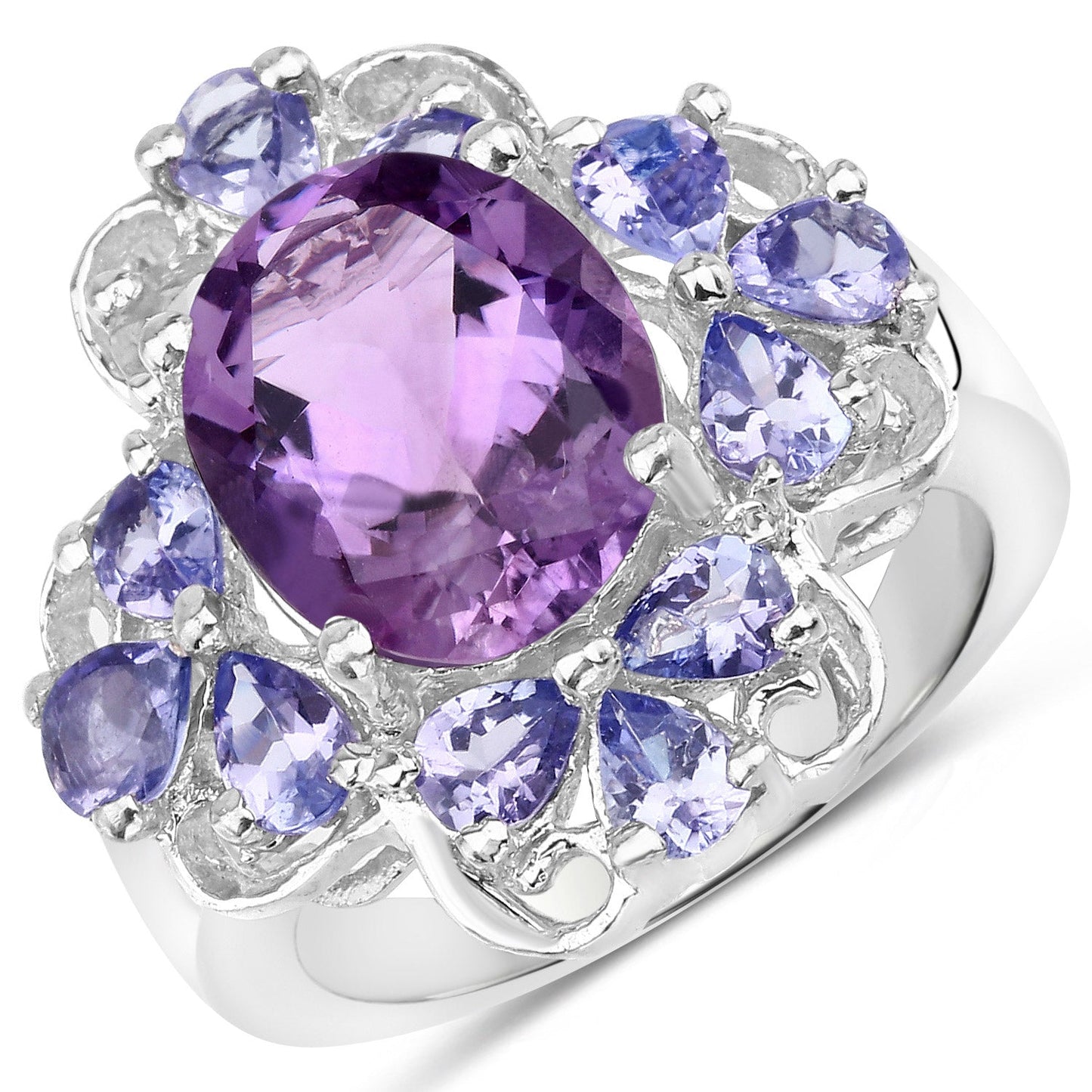 4.88 Carat Genuine Amethyst and Tanzanite Sterling Silver Ring