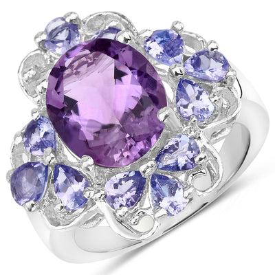 4.88 Carat Genuine Amethyst and Tanzanite Sterling Silver Ring