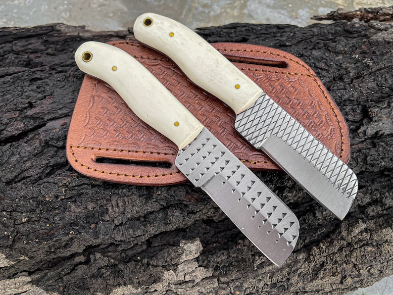 Premium Bull Cutter Knife - 8.25-Inch Full Tang Blade with Bone Handle & Leather Sheath - Korvel