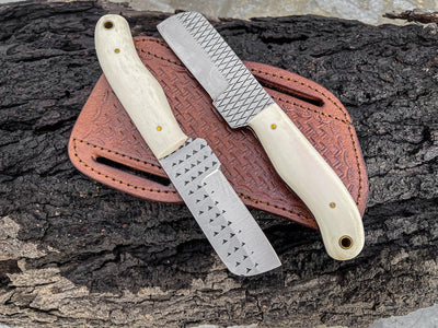 Premium Bull Cutter Knife - 8.25-Inch Full Tang Blade with Bone Handle & Leather Sheath - Korvel