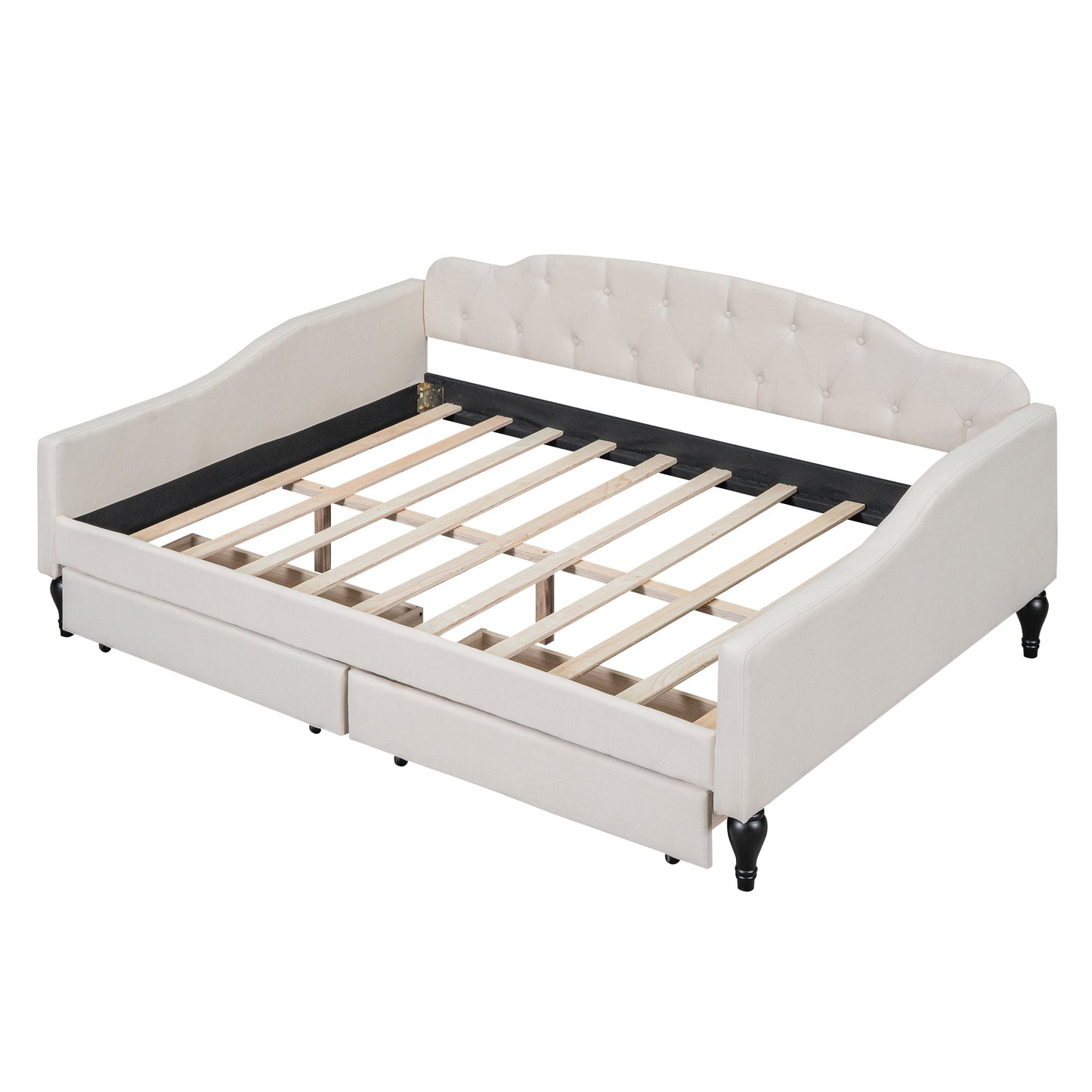 Full Size Upholstered Tufted Daybed with Two Drawers, Beige - Korvel