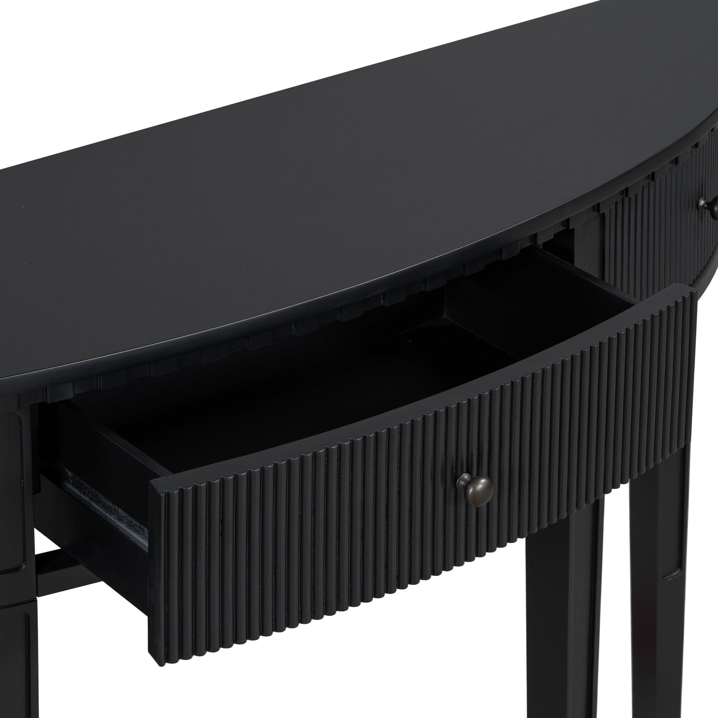 U-Style Distinctive Features of Pine Veneer Console Table with Vertical Stripe Drawer Fronts and Four Legs - Korvel