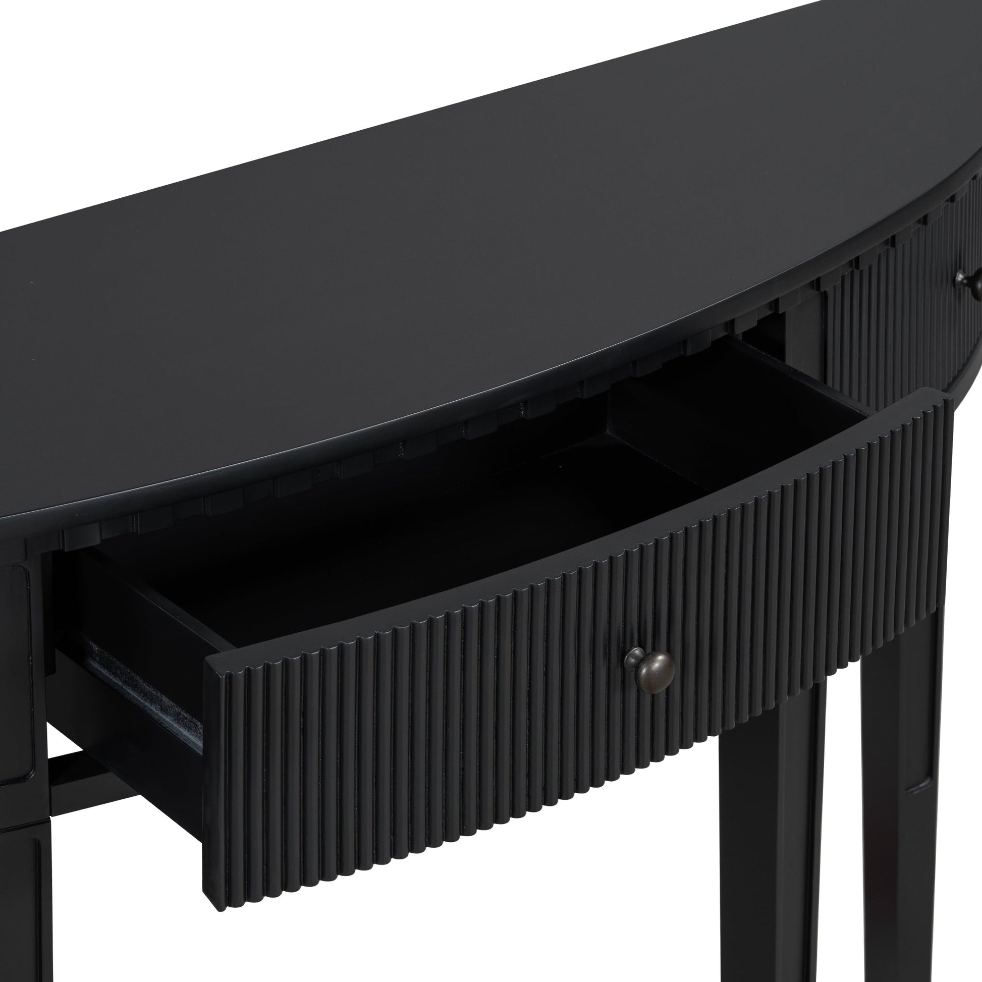U-Style Distinctive Features of Pine Veneer Console Table with Vertical Stripe Drawer Fronts and Four Legs - Korvel