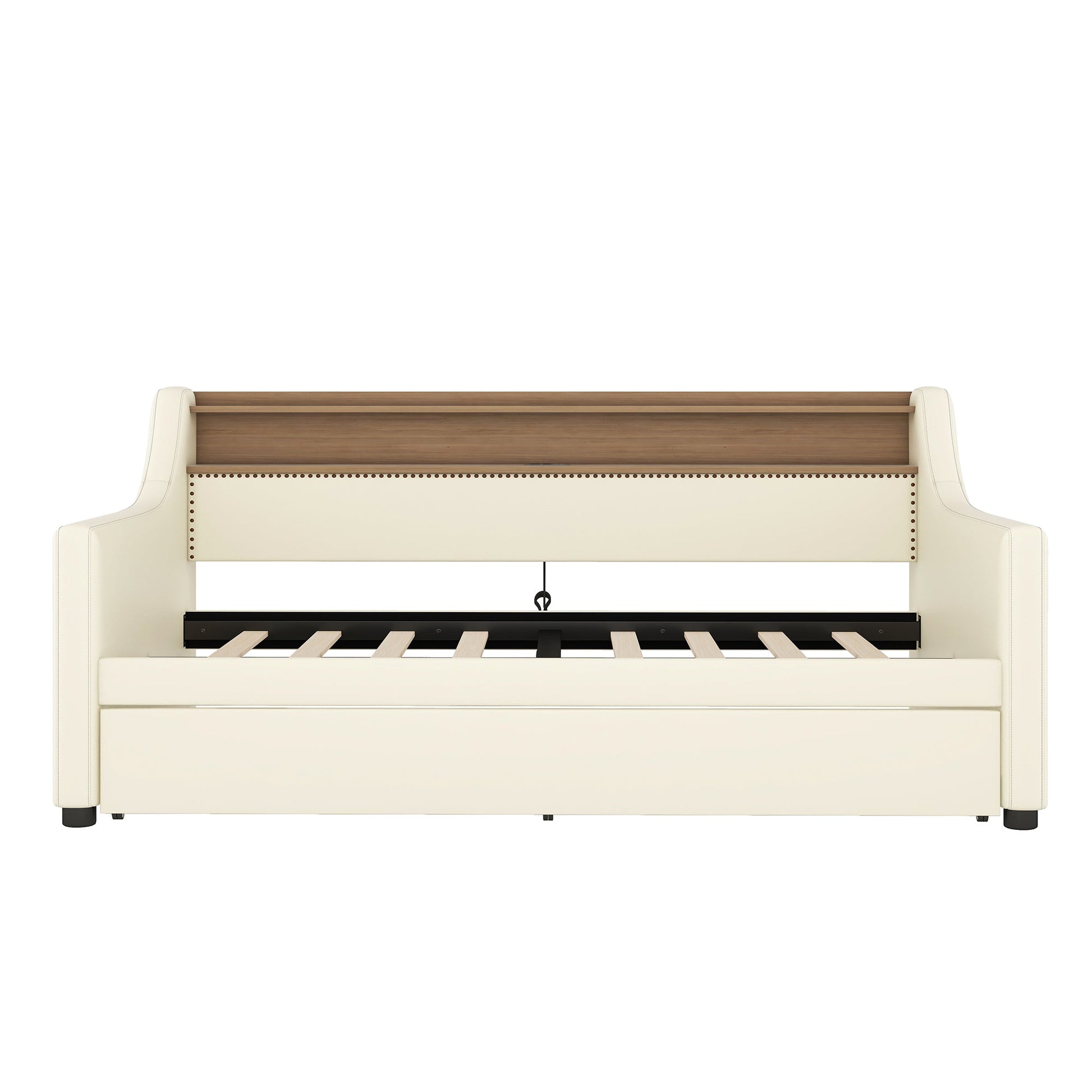 Twin Size Daybed with Trundle, Upholstered Daybed with Charging Station and LED Lights, White - Korvel