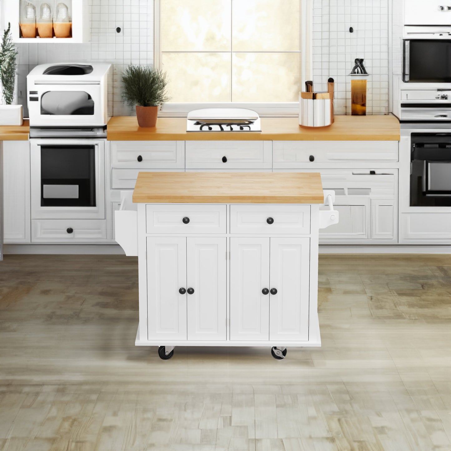 Elegant Kitchen Island Cart with Storage and Locking Wheels