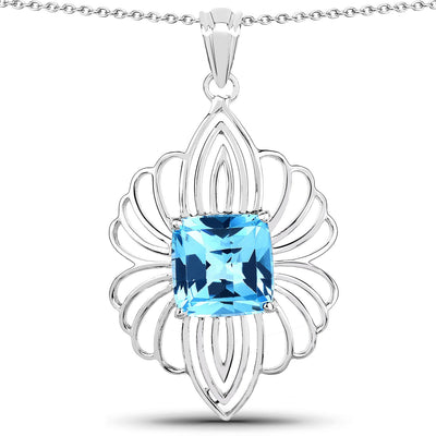 Pendentif en topaze bleue suisse véritable de 8,18 carats en argent sterling