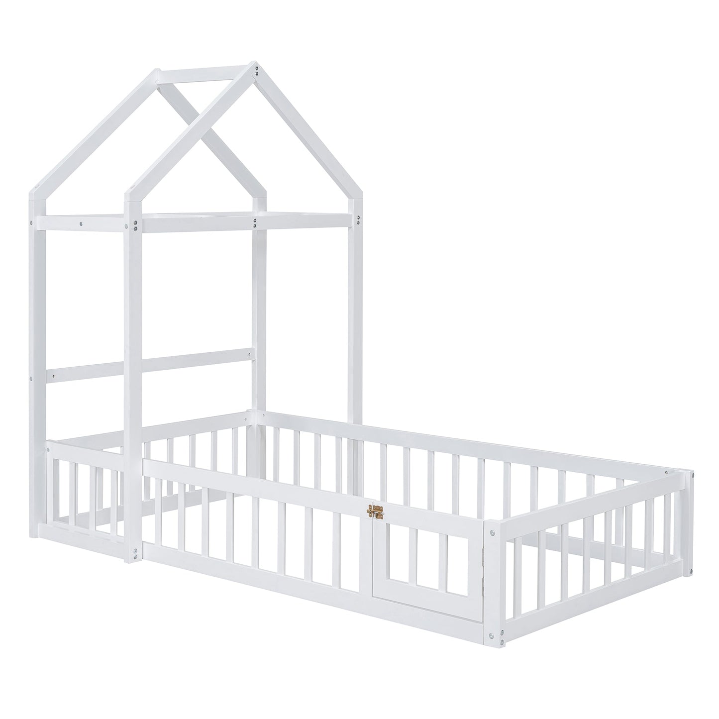 Wooden Twin Size Children's Bed with Detachable Headboard and Integrated Clothes Drying Rack, White - Korvel