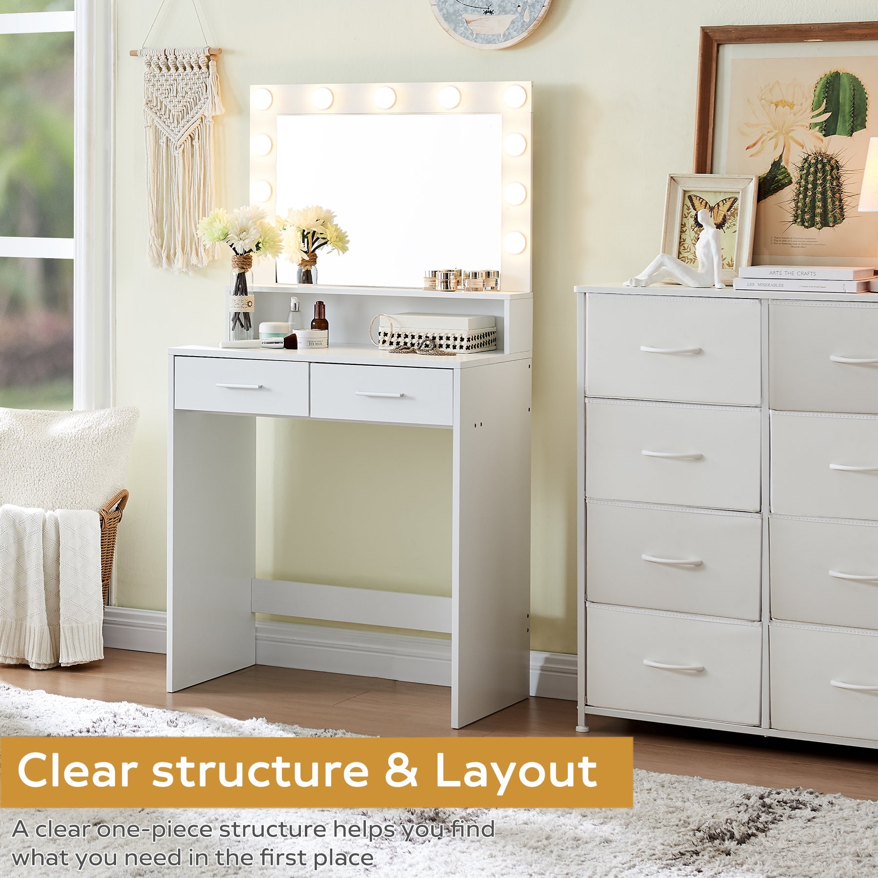 Makeup Vanity Desk with Mirror & Light - Korvel